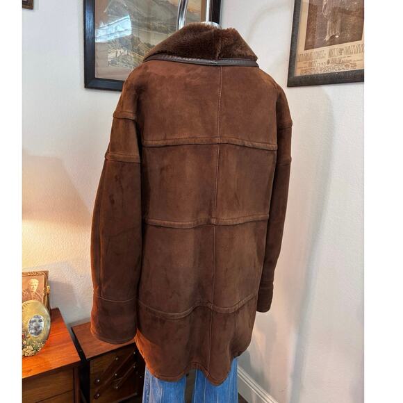 Jacques Jekels France heavy shearling mouton sheep suede brown coat Saks Fifth - Picture 4 of 11
